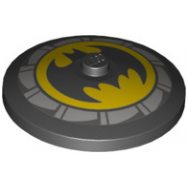 black dish 4 x 4 inverted radar with solid stud with batman logo and light bluish gray fan blades pattern