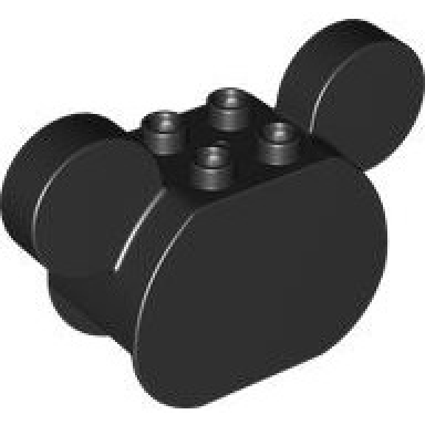 black duplo brick 2 x 4 x 2 rounded ends and mouse ears