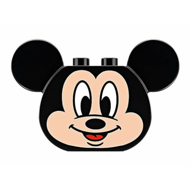 black duplo brick 2 x 4 x 2 rounded ends and mouse ears light nougat mickey mouse face pattern