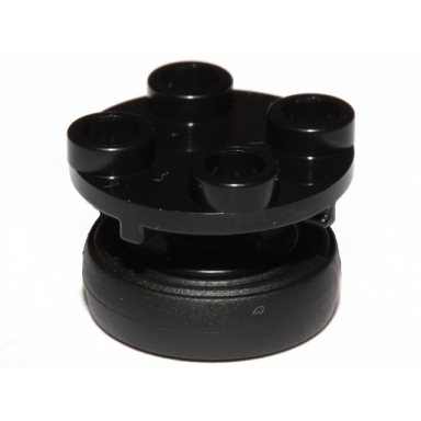 black plate round 2 x 2 thin with rotation stem with black tire 14mm d x 4mm smooth small single 40145 59895
