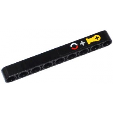 black technic liftarm thick 1 x 9 with red and white arrows gray cross and yellow technic axle connector pattern sticker - set 42024