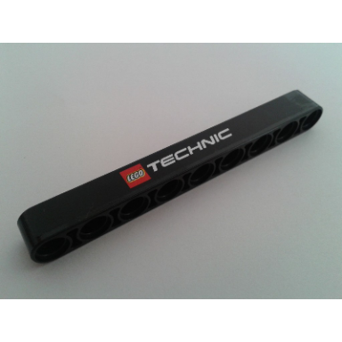 black technic liftarm thick 1 x 9 with lego technic logo pattern sticker - set 8292