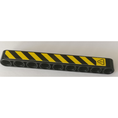 black technic liftarm thick 1 x 9 with warning sign and black and yellow danger stripes pattern model left side sticker - set 42082