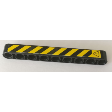 black technic liftarm thick 1 x 9 with warning sign and black and yellow danger stripes pattern model right side sticker - set 42082