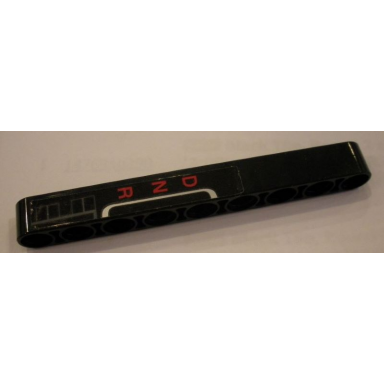 black technic liftarm thick 1 x 9 with red dnr gear shift and white geometric lines pattern model left side sticker - set 42056