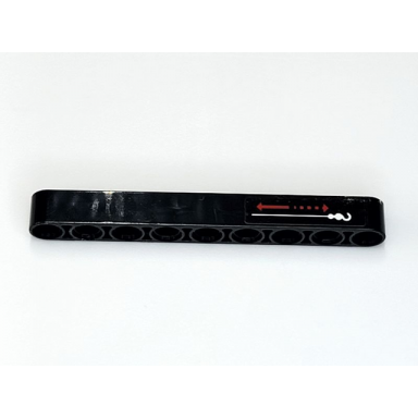 black technic liftarm thick 1 x 9 with red broken double arrow and white hook with string pattern sticker - set 42069