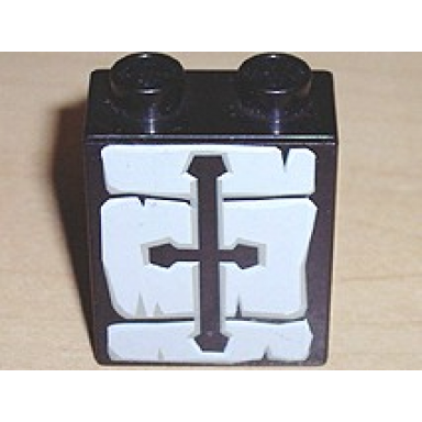 black duplo brick 1 x 2 x 2 with stones and iron bars pattern