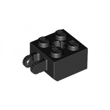 black hinge brick 2 x 2 locking with 2 fingers vertical and axle hole