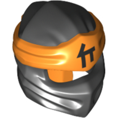 black minifigure headgear ninjago wrap type 4 with molded orange headband and printed black ninjago logogram letter c pattern