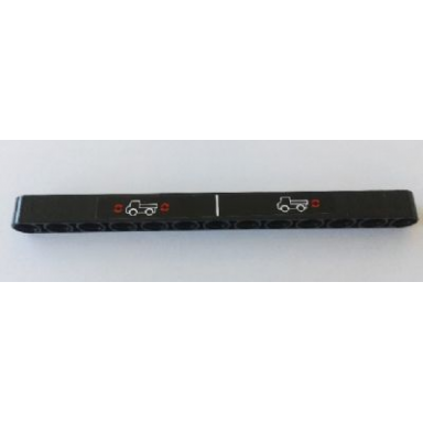 black technic liftarm thick 1 x 13 with trucks with red arrows pattern sticker - set 8110