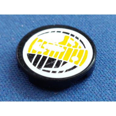 black tile round 2 x 2 with headlamp yellow and black pattern sticker - set 8250