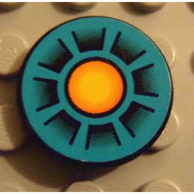 black tile round 2 x 2 with dark turquoise orange circle black wedges pattern sticker - set 8266