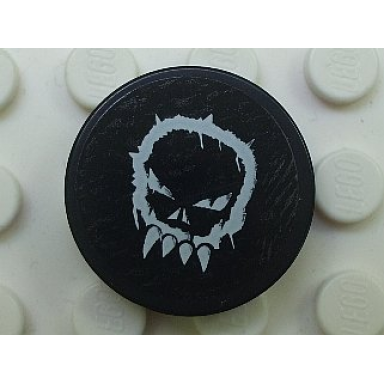 black tile round 2 x 2 with space police 3 alien skull pattern sticker - set 5980