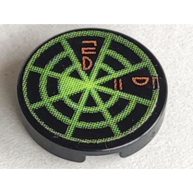 black tile round 2 x 2 with neon green radar type 2 pattern sticker - sets 7690 7691 7693 7697