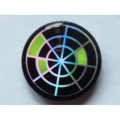 black tile round 2 x 2 with iridescent mirrored radar type 2 pattern sticker - set 7646