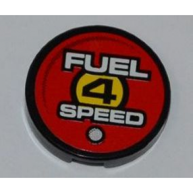 black tile round 2 x 2 with fuel 4 speed on red background pattern sticker - set 8126