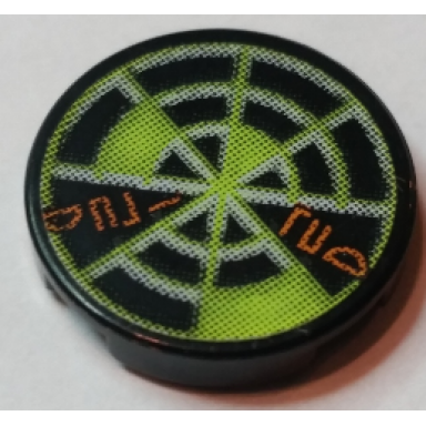 black tile round 2 x 2 with neon green radar type 3 pattern sticker - sets 7691 7693