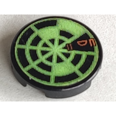 black tile round 2 x 2 with neon green radar type 4 pattern sticker - sets 7691 7693