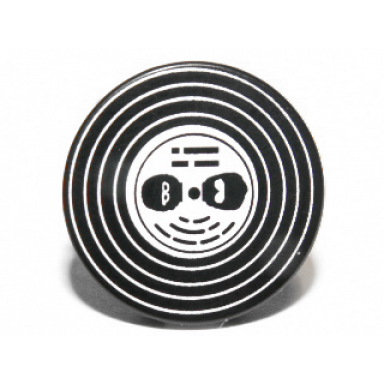 black tile round 2 x 2 with vinyl record with black heads with glasses pattern