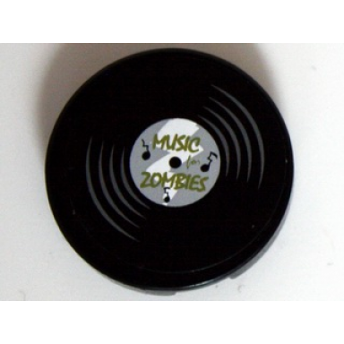 black tile round 2 x 2 with vinyl record music for zombies pattern sticker - set 10228