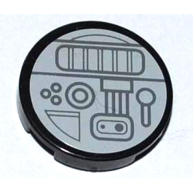 black tile round 2 x 2 with dark bluish gray sw mechanical parts on light bluish gray background pattern sticker - sets 7964 7965