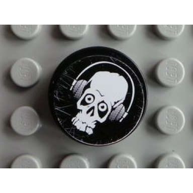 black tile round 2 x 2 with skull with headphones pattern sticker - set 8682