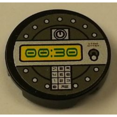 black tile round 2 x 2 with lime 00:30 digital display pattern sticker - set 8632