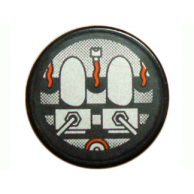 black tile round 2 x 2 with gray and orange machinery pattern sticker - set 8970