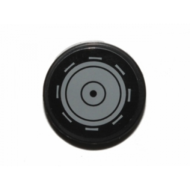 black tile round 2 x 2 with dark bluish gray concentric circles and line segments pattern sticker - set 75043