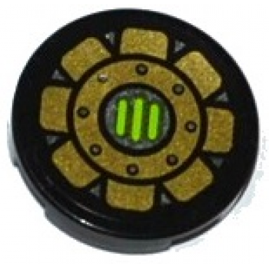 black tile round 2 x 2 with gold fan and lime grille pattern sticker - set 70132