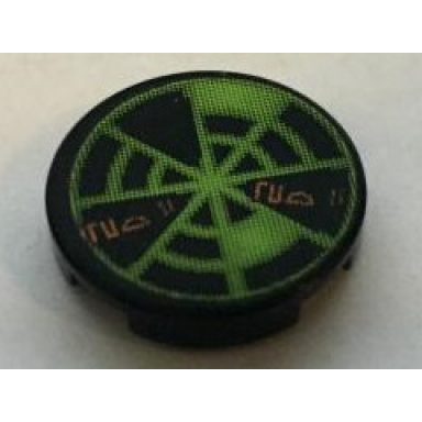 black tile round 2 x 2 with neon green radar type 7 pattern sticker - set 7692