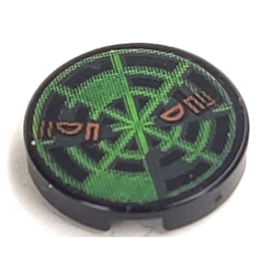 black tile round 2 x 2 with neon green radar type 8 pattern sticker - set 7697