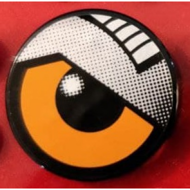 black tile round 2 x 2 with orange eye and silver eyelid pattern model right side sticker - set 8307
