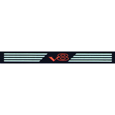 black tile 1 x 8 with red v8 and light gray stripes pattern model left side sticker - set 8448