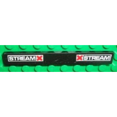 black tile 1 x 8 with stream and red x pattern on both ends sticker - set 8492