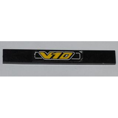 black tile 1 x 8 with yellow v10 pattern sticker - set 8458