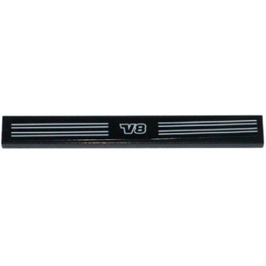 black tile 1 x 8 with gray stripes and v8 pattern sticker - set 8070