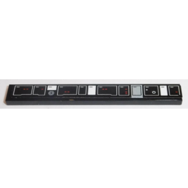 black tile 1 x 8 with gray black and white hatches with red buttons pattern sticker - set 75190