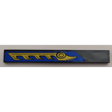 black tile 1 x 8 with gold blade with serrated teeth on blue background pattern model left side sticker - set 70731