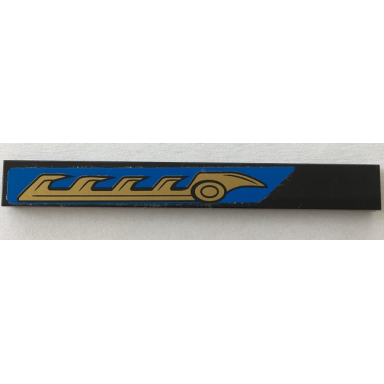 black tile 1 x 8 with gold blade with serrated teeth on blue background pattern model right side sticker - set 70731