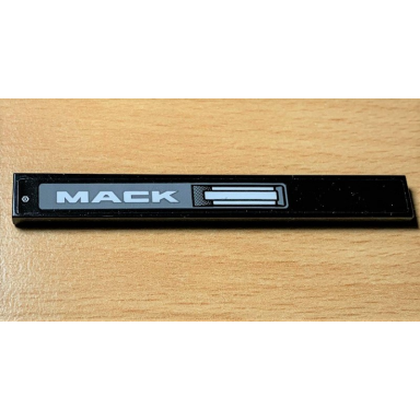 black tile 1 x 8 with white mack on dark bluish gray background pattern sticker - set 42078