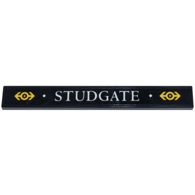 black tile 1 x 8 with yellow train logos and white studgate on black background pattern sticker - set 910002