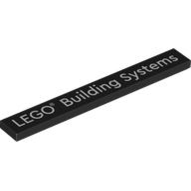 black tile 1 x 8 with white lego building systems pattern