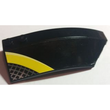 black wedge 8 x 3 x 2 open right with thick curved yellow line and gray and white grid pattern sticker - set 8166