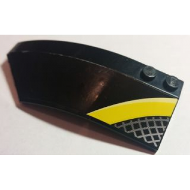 black wedge 8 x 3 x 2 open left with thick curved yellow line and gray and white grid pattern sticker - set 8166