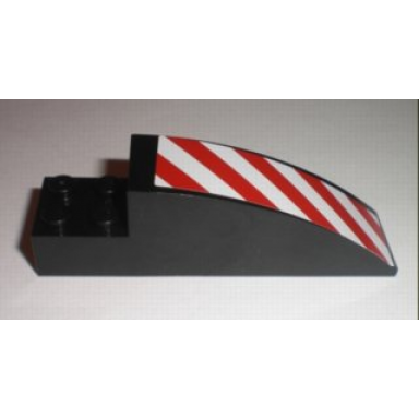 black slope curved 8 x 2 x 2 with 4 recessed studs with red and white danger stripes pattern right sticker - set 7632