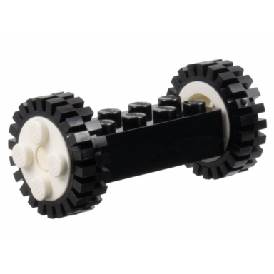 black brick modified 2 x 4 with white wheels freestyle and white pins with 2 black tire 24mm d x 8mm offset tread - interior ridges 4180c03 3483