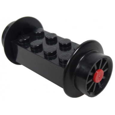 black brick modified 2 x 4 with black wheels train spoked small 23mm d and red pins 4180 wheel3 2344