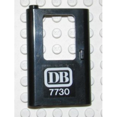 black door 1 x 4 x 5 train left thin support at bottom with white db 7730 pattern sticker - set 7730