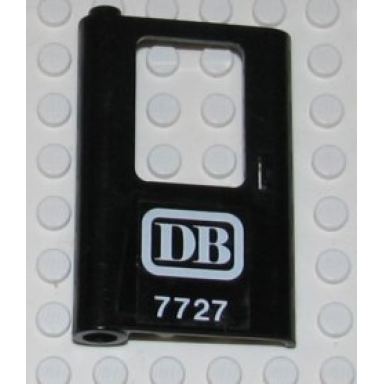 black door 1 x 4 x 5 train left thin support at bottom with db 7727 pattern sticker - set 7727
